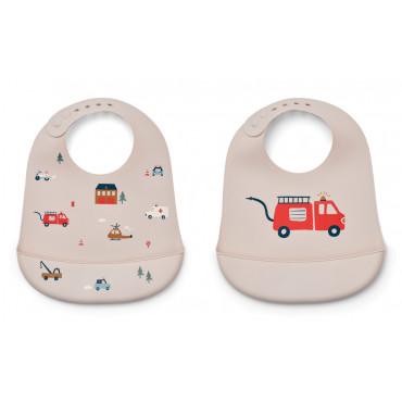 Bavoir en silicone x 2 Tilda - Emergency vehicle sandy