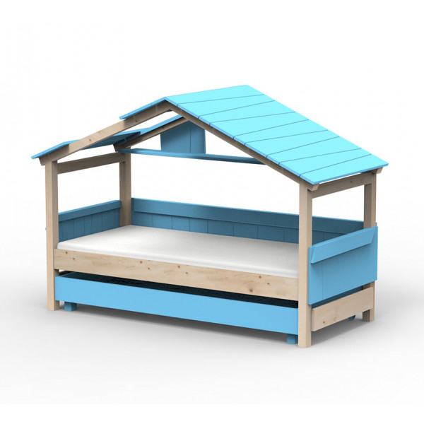 Lit Cabane Noa avec tiroir-lit - Star Light - Bleu azur