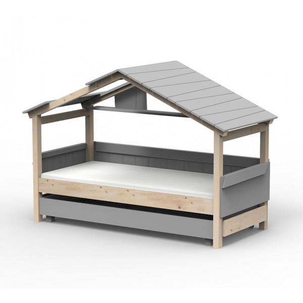 Lit Cabane Noa avec tiroir-lit - Star Light - Gris ciment