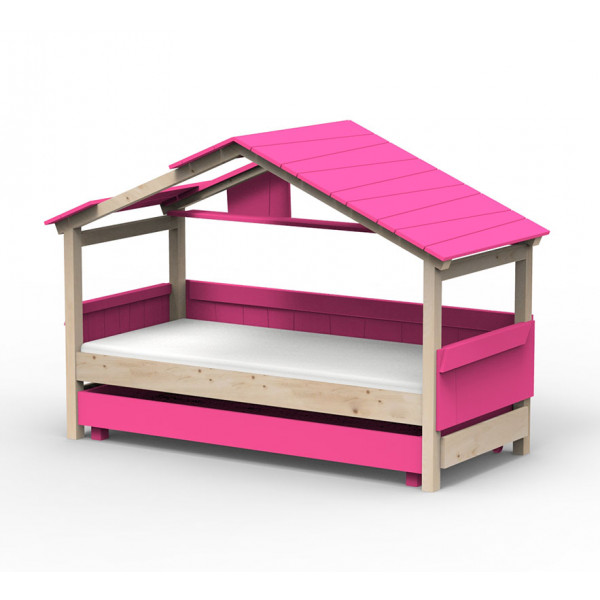 Lit Cabane Noa avec tiroir-lit - Star Light - Rose été