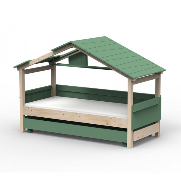 Lit Cabane Noa avec tiroir-lit - Star Light - Vert jungle
