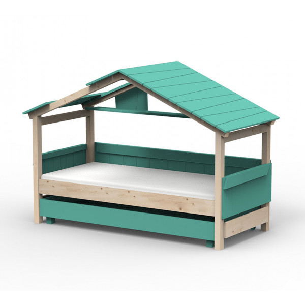 Lit Cabane Noa avec tiroir-lit - Star Light - Vert léger