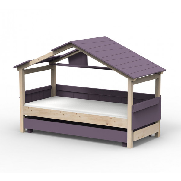 Lit Cabane Noa avec tiroir-lit - Star Light - Violet cuberdon