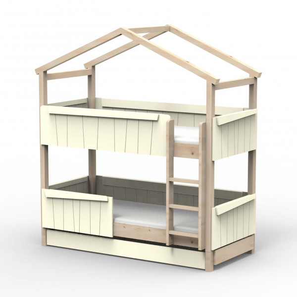 Lit Cabane superposé avec tiroir-lit Jade - Star light - Beige ivoire