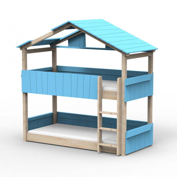Lit Cabane superposé Noa - Star light - Bleu azur