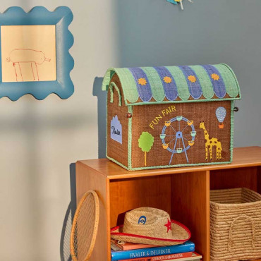Coffre à jouets en raphia Petit modèle - Fun fair bleu