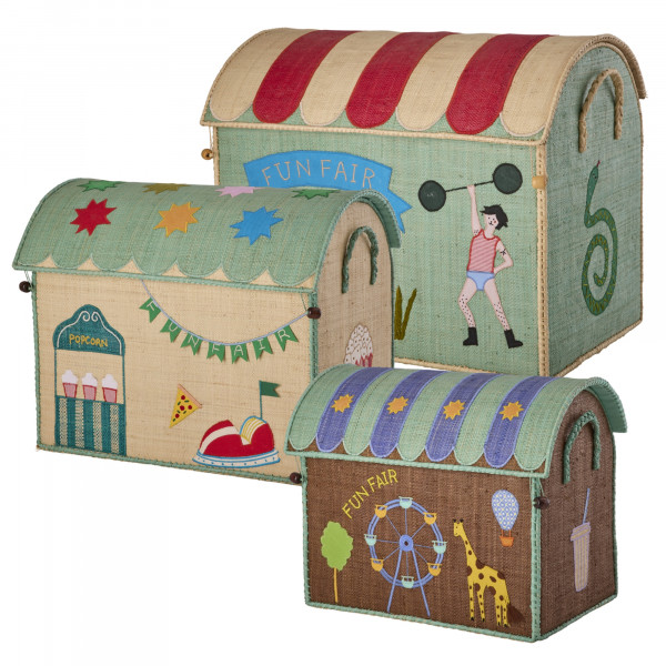 Coffre à jouets en raphia Petit modèle - Fun fair bleu