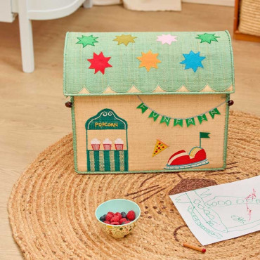 Coffre à jouets en raphia Moyen modèle - Fun fair bleu
