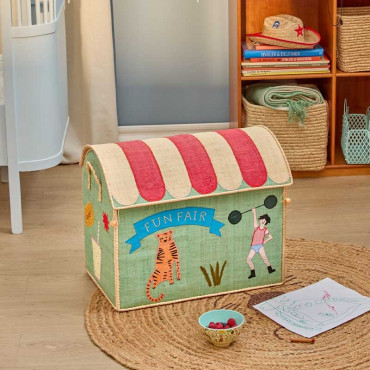 Coffre à jouets en raphia Grand modèle - Fun fair bleu