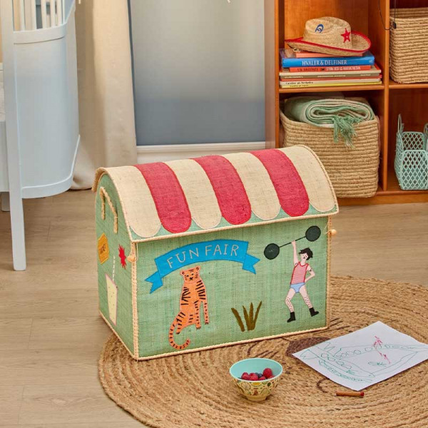 Coffre à jouets en raphia Grand modèle - Fun fair bleu