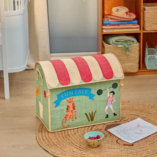 Coffre à jouets en raphia Grand modèle - Fun fair bleu