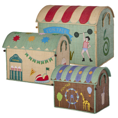 Coffre à jouets en raphia Grand modèle - Fun fair bleu
