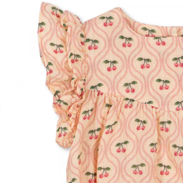 Barboteuse à volants Coco - Cherry pink motif
