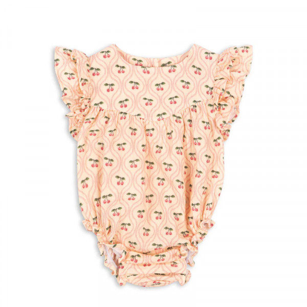 Barboteuse à volants Coco - Cherry pink motif