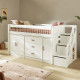 lit mezzanine mi-haut 128 avec rangements et escalier Tout-en-un, Blanc