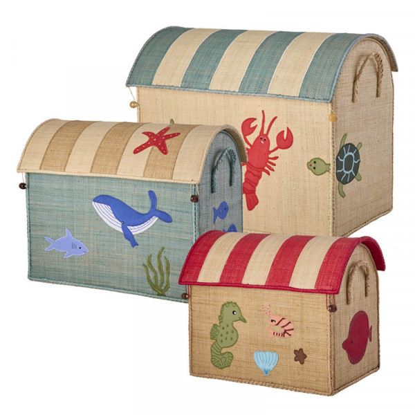Coffre à jouets en raphia Moyen modèle - Océan