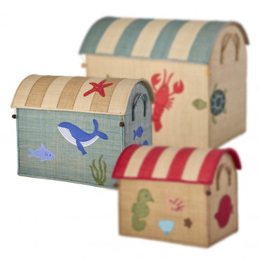 Coffre à jouets en raphia Moyen modèle - Océan