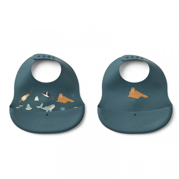 Lot de 2 bavoirs pliables en silicone Ember - Arctic sea ocean view