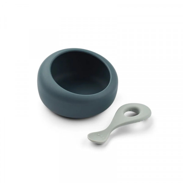Set cuillère et bol en silicone Sparia - Whale blue dove blue
