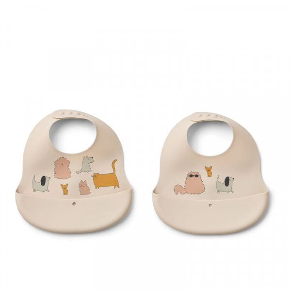 Lot de 2 bavoirs pliables en silicone Ember - Cats and dogs sandy