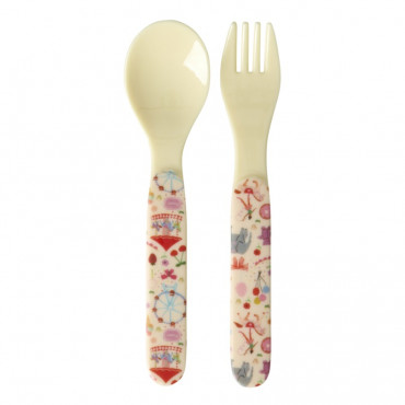 Set de couverts : cuillère et fourchette - Fun fair pink