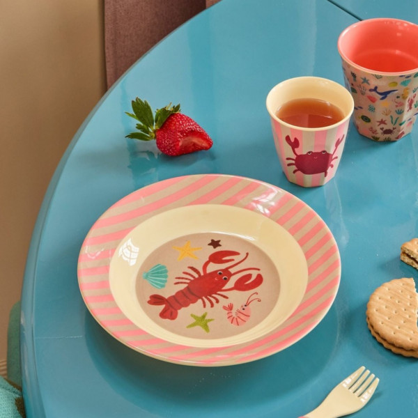 Assiette creuse imprimée mélamine - Coral ocean