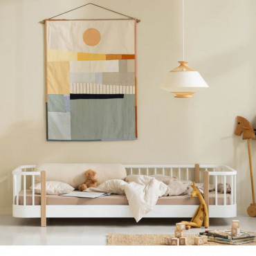 Lit au sol Wood Original 90 x 200 - Blanc et chêne