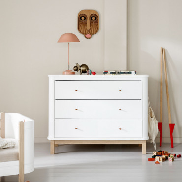 Commode 3 tiroirs Wood - Blanc et chêne