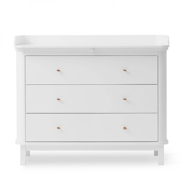 Commode 3 tiroirs Wood avec grand plan à langer - Blanc