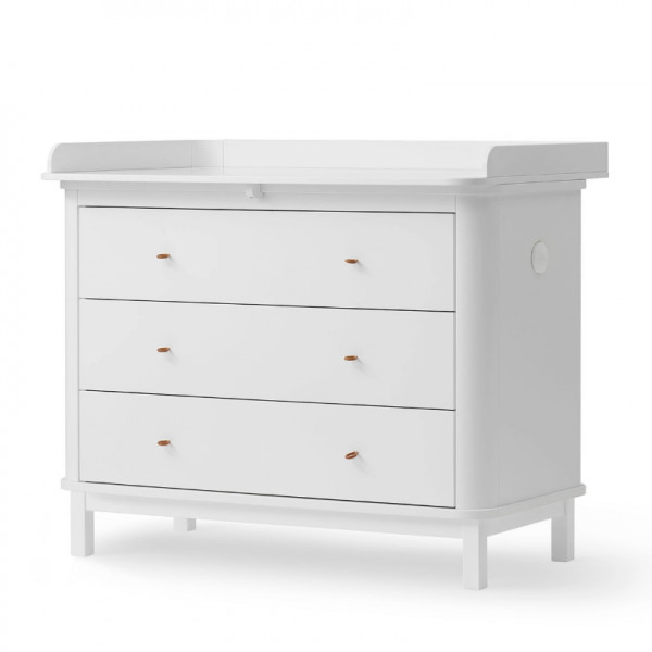 Commode 3 tiroirs Wood avec grand plan à langer - Blanc