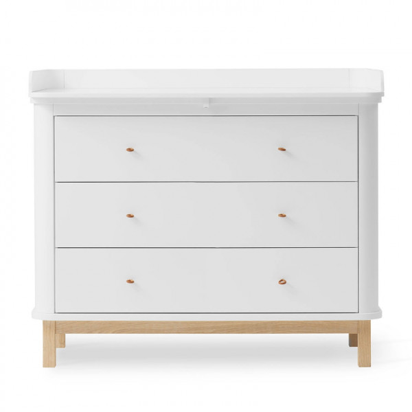 Commode 3 tiroirs Wood avec grand plan à langer - Blanc et chêne