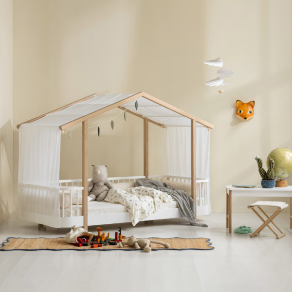 Lit cabane Wood Original 90 x 200 - Blanc et chêne