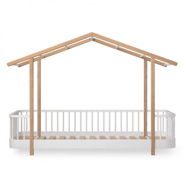 Lit cabane Wood Original 90 x 200 - Blanc et chêne