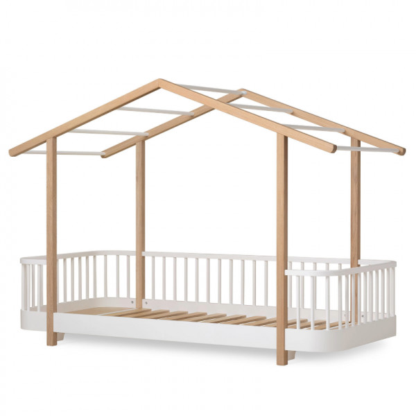 Lit cabane Wood Original 90 x 200 - Blanc et chêne