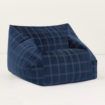 Pouf fauteuil Chelsea Eco-velours - Night blue purple windowpane