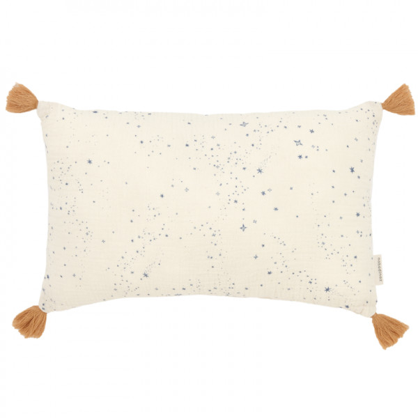 Coussin rectangulaire avec pompons - Blue milky way