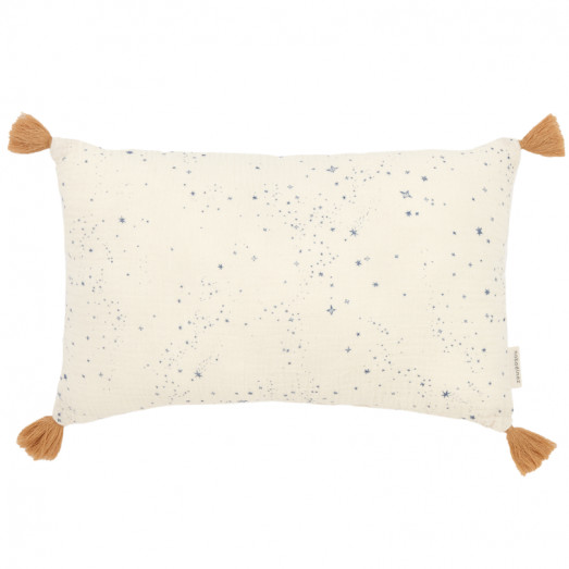 Coussin rectangulaire avec pompons - Blue milky way