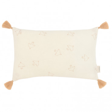 Coussin rectangulaire avec pompons - Brown hoshi birds