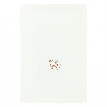 Couverture d'hiver Brodée L1N0 en lin français - Off white