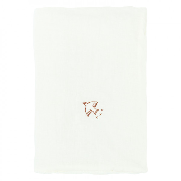 Couverture d'hiver Brodée L1N0 en lin français - Off white