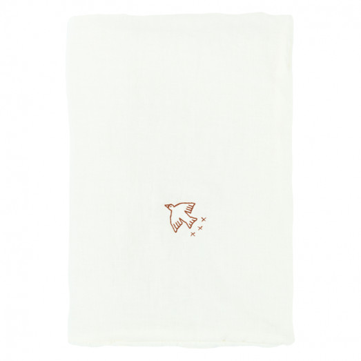 Couverture d'hiver Brodée L1N0 en lin français - Off white