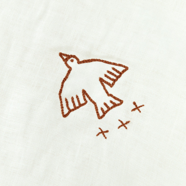 Couverture d'hiver Brodée L1N0 en lin français - Off white