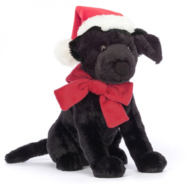 Peluche chien labrador noir Pippa - Bonnet rouge