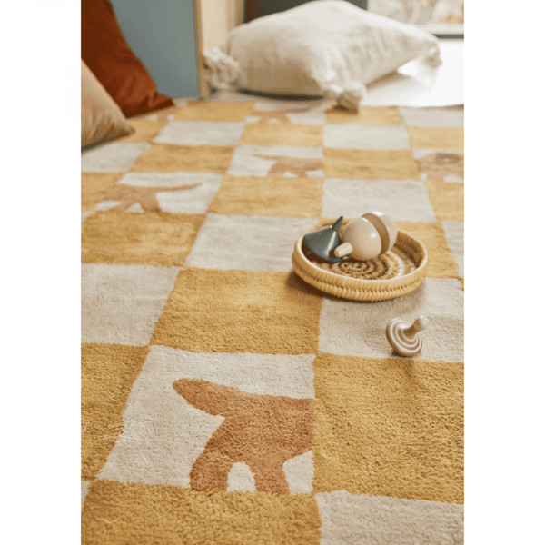 Tapis tufté coton bio - Walter damier ocre