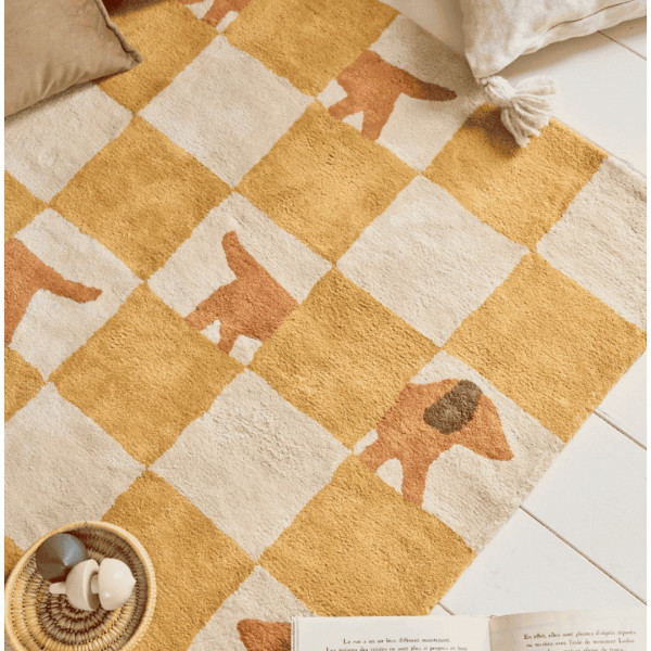 Tapis tufté coton bio - Walter damier ocre