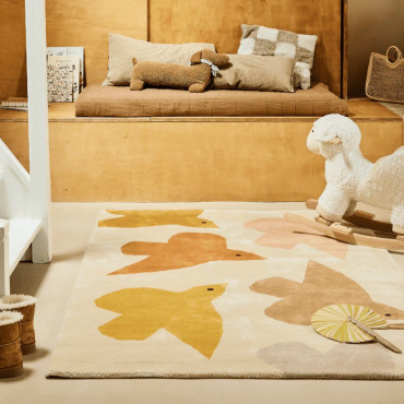 Tapis tufté coton bio - Oiseaux ocre