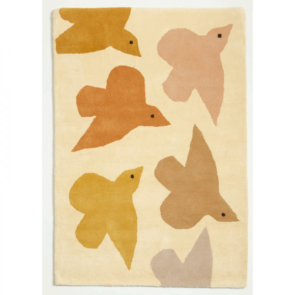 Tapis tufté coton bio - Oiseaux ocre