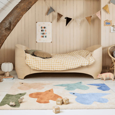 Tapis tufté coton bio - Oiseaux bleu terracotta