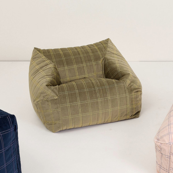 Pouf fauteuil Chelsea Eco-velours - Light green lemon windowpane