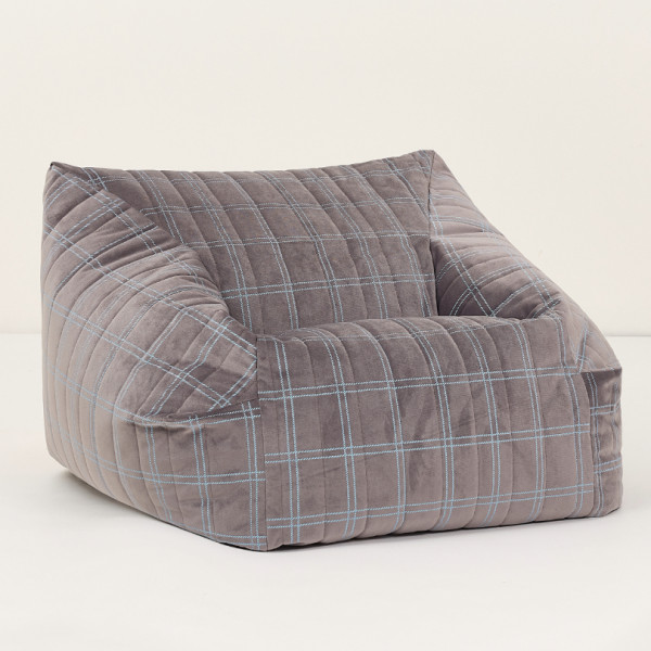 Pouf fauteuil Chelsea Eco-velours - Grey blue windowpane